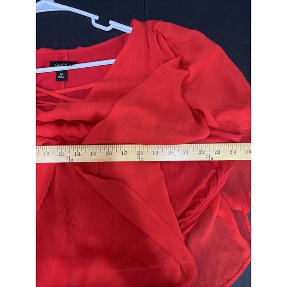 Alyx Top Womens 3X Red Poncho Chiffon Gauze Flutter Sleeve Overlay Assymetrical - Picture 5 of 8